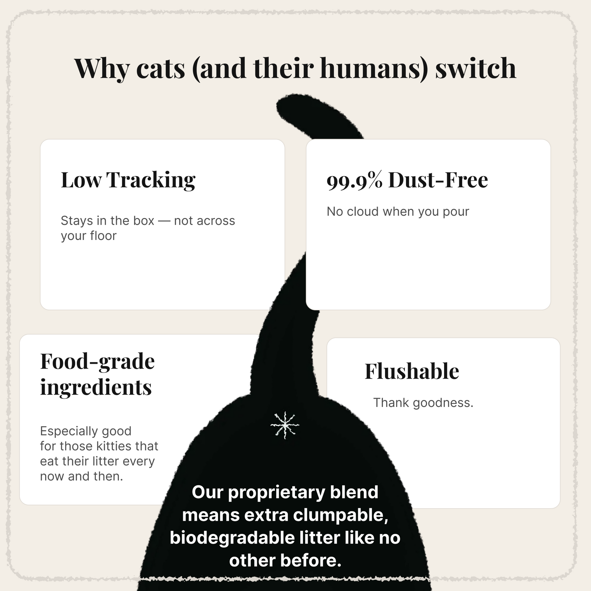 Why cats and their humans switch - low tracking, dust-free, food-grade, flushable